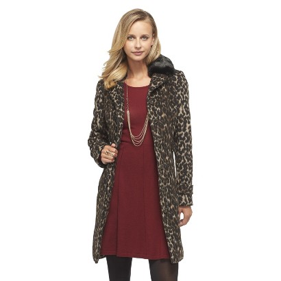 Womens Faux Fur Collar Coat Leopard Print  - Merona